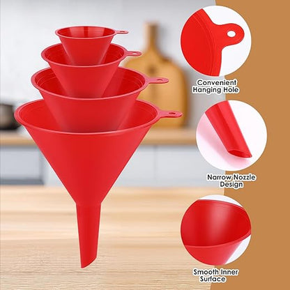4 PCS Plastic Kitchen Funnel Set with Clean Brush, Food Grade Funnel for Kitchen Use Filling Bottles, Liquid, Protein Powder, Multifunctional Funnels for Cooking, Lab and Automotive Use - Image 5