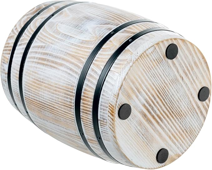 MyGift Wine Barrel Design Kitchen Utensil Holder Crock, Vintage White Washed Solid Wood Cooking Utensils Organizer - Image 7