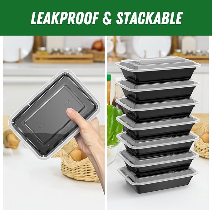 Dealusy 50 Pack (100-Piece) 32 oz Meal Prep Containers Reusable with Lids, Sturdy Leakproof & Food Safe, Microwave, Freezer, Dishwasher Safe Prep Containers, To Go Take Out Plastic Food Storage - Image 4