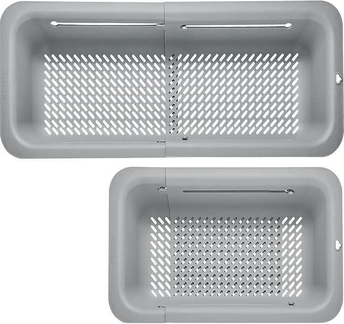 LASSHSWA Collapsible Colander for Kitchen, Over the Sink Strainer Basket for Kitchen, Fruit Pasta Food Strainer Expandable Plastic Colander BPA Free (Gray) by LASSHSWA