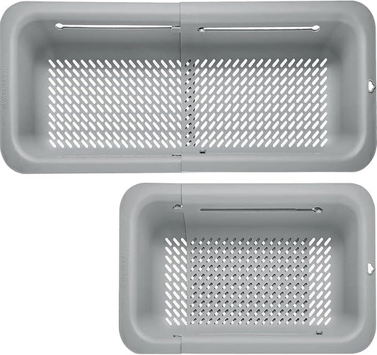 LASSHSWA Collapsible Colander for Kitchen, Over the Sink Strainer Basket for Kitchen, Fruit Pasta Food Strainer Expandable Plastic Colander BPA Free (Gray) by LASSHSWA