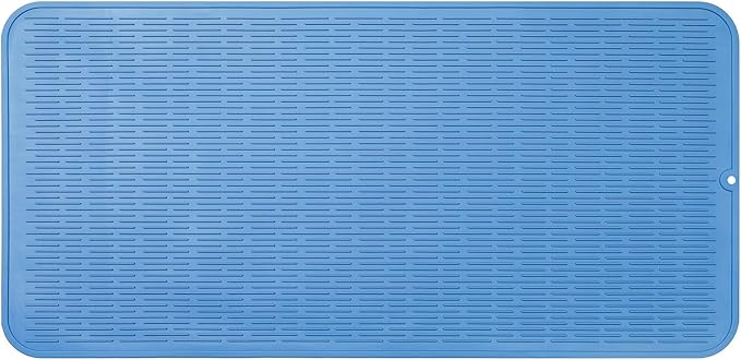 MicoYang Silicone Dish Drying Mat for Multiple Usage,Easy clean,Eco-friendly,Heat-resistant Silicone Mat for Kitchen Counter or Sink,Refrigerator or Drawer Liner Lichen BlueL 5XL 36inches x 18inches by MicoYang