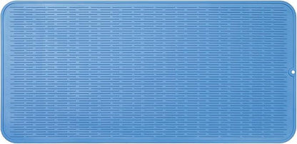 MicoYang Silicone Dish Drying Mat for Multiple Usage,Easy clean,Eco-friendly,Heat-resistant Silicone Mat for Kitchen Counter or Sink,Refrigerator or Drawer Liner Lichen BlueL 5XL 36inches x 18inches by MicoYang