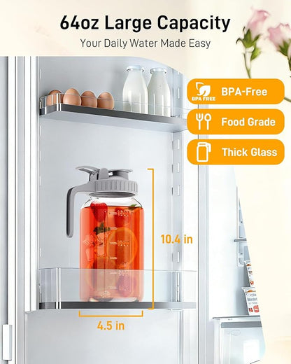 OneDream 2 Pack Glass Pitcher with Lid, 64 oz Sun Tea Glass Jar for Outside, Large Mason Jar Wide Mouth, Iced Tea Pitcher for Cold Beverages, Breast Milk - Image 2