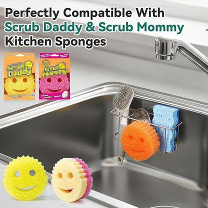 3-IN-1 Multiuse Sponge Holder for Kitchen Sink, Sponge Caddy for Scrub Daddy/Scrub Mommy Smiley Face, Sink Organizer Accessories for Dish Brush, Scrubber - with 2 Suction Cups & 1 Adhesive Hook - Image 6