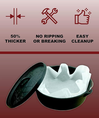 CampLiner Disposable Dutch Oven Liners – 20 Pack Extra-Thick Parchment Paper Rounds for 10”–14” Cast Iron Dutch Ovens | Eco-Friendly Easy Cleanup Liners for Camping, Sourdough Baking & Outdoor Cooking