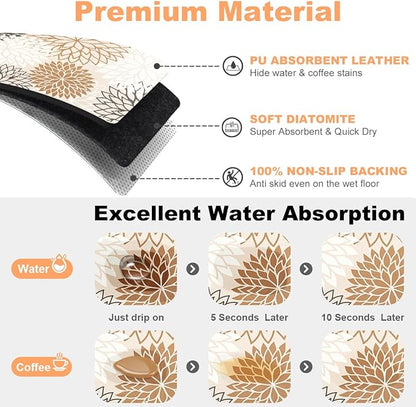 Findosom 2PCS 16" x 24" Dish Drying Mat & 24" x 5.5" Sink Splash Guard, Super Absorbent & Cuttable Dish Mat Drying Kitchen Mat with Brown Floral, Hide Stain Drying Mat for Kitchen Counter - Image 3