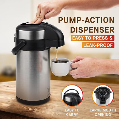 Airpot Coffee Dispenser with Pump - 140 oz Insulated Stainless Steel Coffee Carafe - Thermal Beverage Dispenser - Coffee Urn for Hot/Cold Water, Party Chocolate Drinks - Image 4