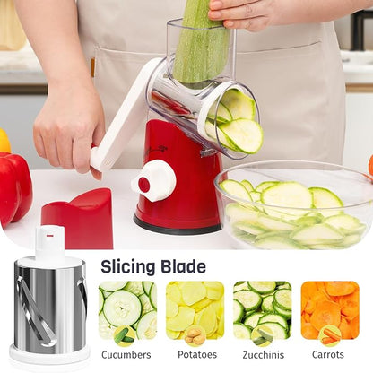 Cheese Grater Hand Crank, Rotary Cheese Shredder with 3 Interchangeable Blades for Coarse, Fine Shredding and Slicing, Strong Suction Base for Pizza, Pasta, Salad, Vegetables, Nuts, Chocolate - Image 3