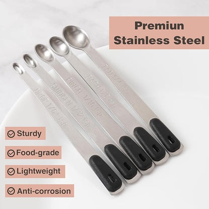 Mini Measuring Spoons Set, Tiny Stainless Steel Measure Teaspoons with Black Silicone Handle, Suitable for Small Amount of Dry or Liquid Ingredients and Spices (1/64, 1/32, 1/16, 1/8, 1/4 tsp) - Image 3