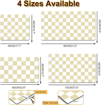 Dish Drying Mat for Kitchen Counter, 17’’ X 32’’ Absorbent Coffee Mat, Checkered Coffee Bar Mats for Espresso Machine Station, Hides Stains, Rubber Backed Dish Drying Pad, Beige & White