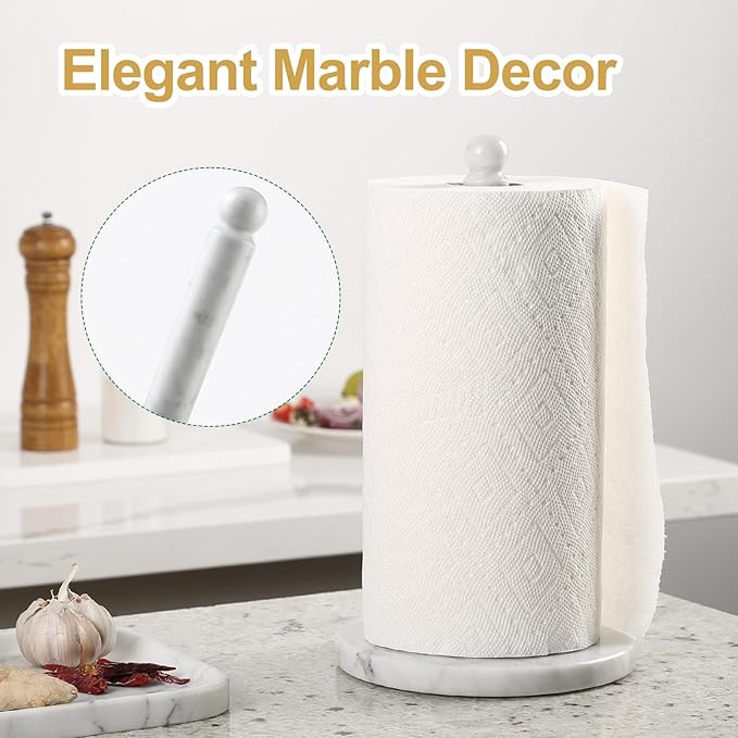 Koville Italian Marble Paper Towel Holder Countertop, Carrara Stone Paper Towel Holder Stand for Kitchen Storage, for Standard or Jumbo-Sized Rolls(Bianco Carrara) - Image 7