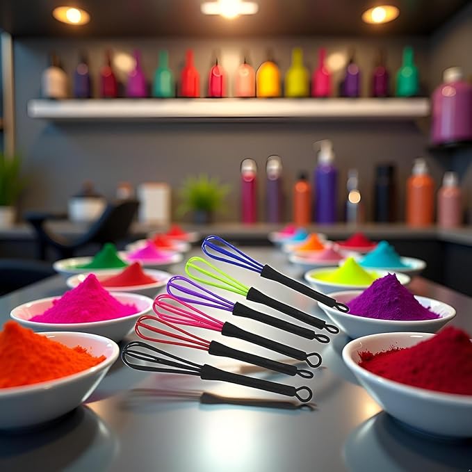 6Pcs Mini Whisks, Plastic Whisk for Hair Dye Color Mixing, Balloon Salon Barber Hairdressing Hair Color Dye Cream Tiny Whisk, Mixer Tool for Blending 7 x 1.2 In