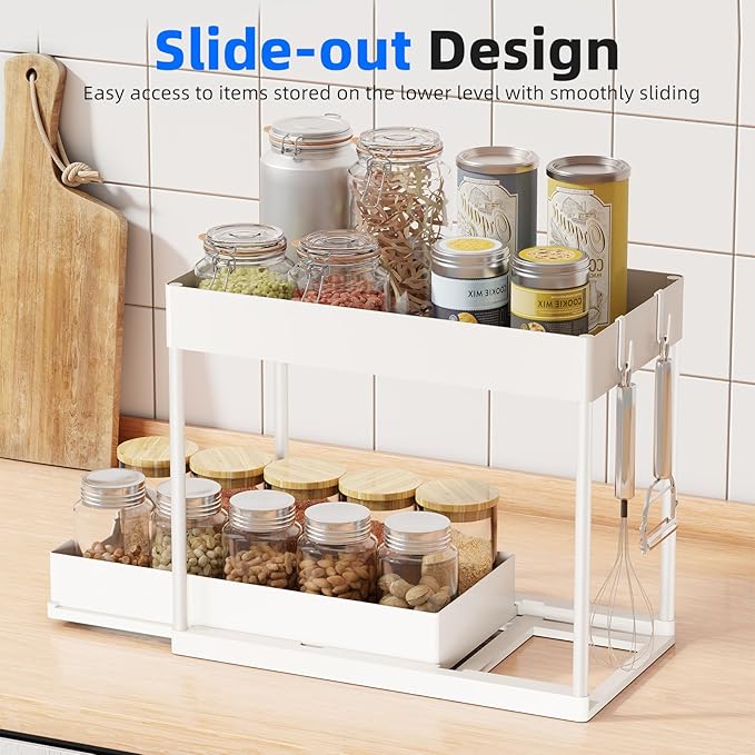 Simple Trending Under Sink Organizer 2 Pack, Sink Pull-Out Sliding Storage Cabinet, 2-Tier Under Shelf Organizer for Kitchen Bathroom, White - Image 4