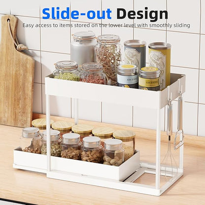 Simple Trending Under Sink Organizer 2 Pack, Sink Pull-Out Sliding Storage Cabinet, 2-Tier Under Shelf Organizer for Kitchen Bathroom, White - Image 4