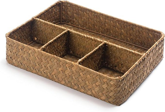 XIMISISE Tea Bag Holder, Woven Tea Bag Organizer, Tea Candy Storage Basket, Sugar Packet Holder, Coffee Station Condiment Organizer (10.2 x 7.9 x 2.4 inch)