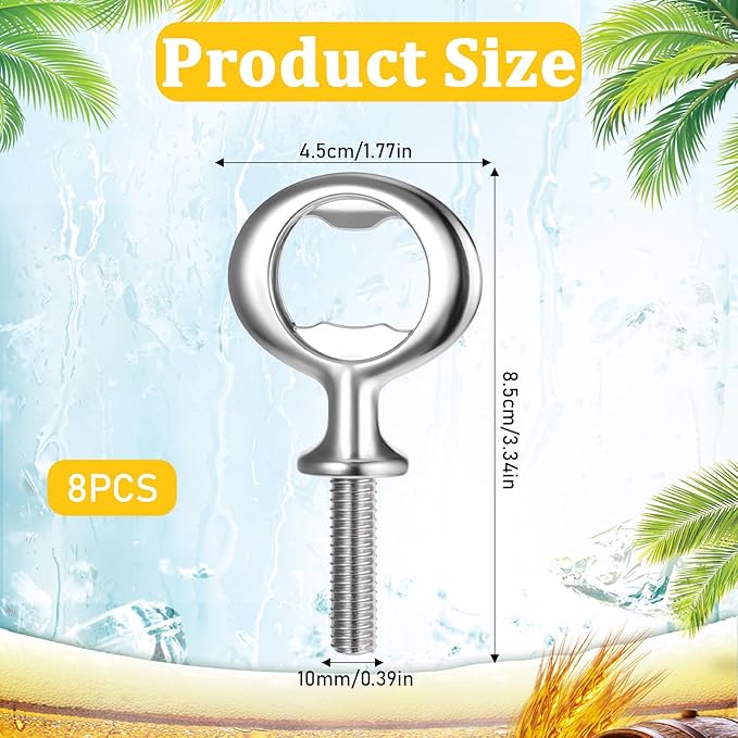 Metal Bottle Opener Kit 8 Pcs Stainless Blank Bottle Openers Inserts Hardware for Wedding Wine Party DIY Project Craft Flat Wood Turning (Silver, 8 Pieces)