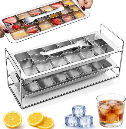Stainless Steel Ice Cube Trays, Metal Ice Cube Trays for Freezer Vintage Inspired Design with Release Lever Remove Handle for Making Large Cubes Kitchen & Bar (2 pack) by Unknown