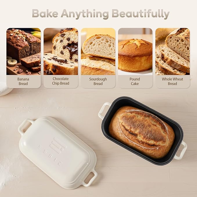 Enameled Cast Iron Dutch Oven for Sourdough Bread Baking, Dutch Oven Pot with Lid, 10×6 Bread Loaf Pans with Lid for Homemade Bread, Cake, Meatloaf, Oven&Induction Safe (White, 3.84 QT) - Image 5