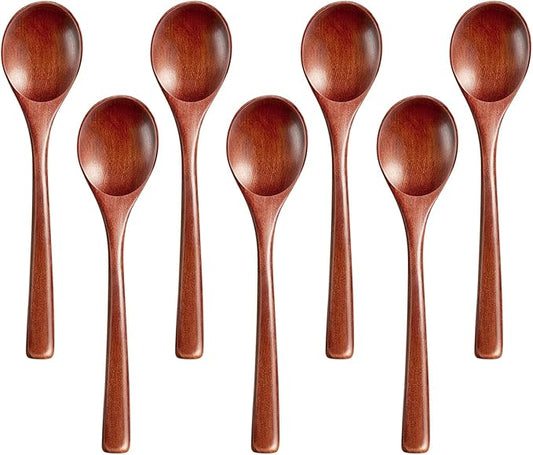 7 Pcs Wooden Spoons for Eating, Small Serving Spoon for Honey, Tea, Coffee, Soup Wood Teaspoons for Cooking, Mixing, Stirring by Morgles