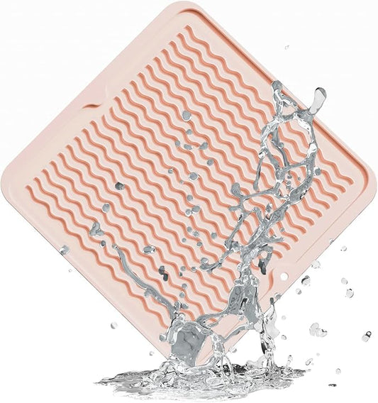 ZLR Silicone Dish Drying Mat 12" x 12" Square - Small Heat Resistant Trivet & Countertop Protector for Air Fryer, Coffee Maker - Waterproof Kitchen Drain Pad for Cups, Fruit (Peach Pink) by ZLR
