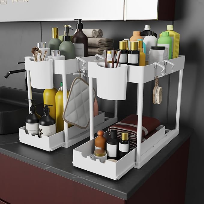 2 Pack Under Sink Organizers and Storage, 2-Tier Sliding Cabinet Organizer Drawer for Bathroom and Kitchen – Multi-Purpose Cabinet Organizer with Easy Pull-Out Design (White) - Image 5