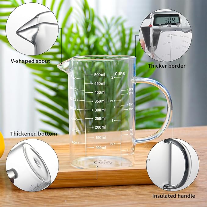 77L 5 Pack Glass Measuring Cup Set, [Insulated handle, V-Shaped Spout], High Borosilicate Liquid Glass Measure Cup for Kitchen, Easy To Read, Dishwasher, Freezer, and Microwave Safe - Image 7
