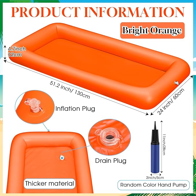 Leitee 3 Pcs Inflatable Serving Bar Kit Includes Salad Buffet Tray with Drain Plug Mesh Food Cover Food Drink Containers and Inflator for Ice Supplies Halloween Party Camping Picnic(Orange)