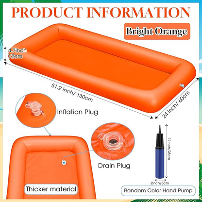 Leitee 3 Pcs Inflatable Serving Bar Kit Includes Salad Buffet Tray with Drain Plug Mesh Food Cover Food Drink Containers and Inflator for Ice Supplies Halloween Party Camping Picnic(Orange)