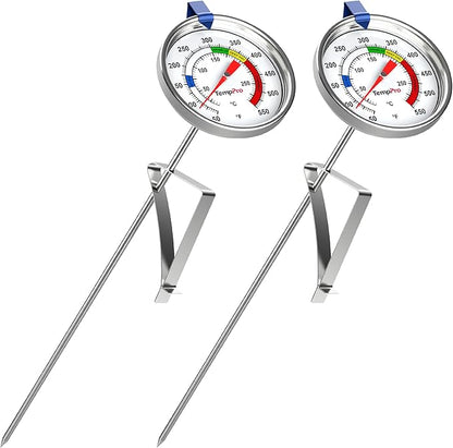 TempPro Candy Thermometer with Pot Clip, 9" Long Probe Deep Fry Oil Thermometer for Frying & Candy Making, Fryer Cooking Thermometer fo Chocolate, Caramel, Baking - 2 Pack (Previously ThermoPro) by TempPro