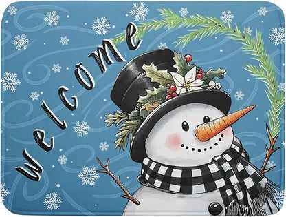 Christmas Snowman Dish Drying Mat for Kitchen Counter 18x24 Blue White Snowflake Welcome Winter Holiday Absorbent Reversible Microfiber Drying Mats Kitchen Countertop Protector Dishes Drainer Rack Pad by Aytipun