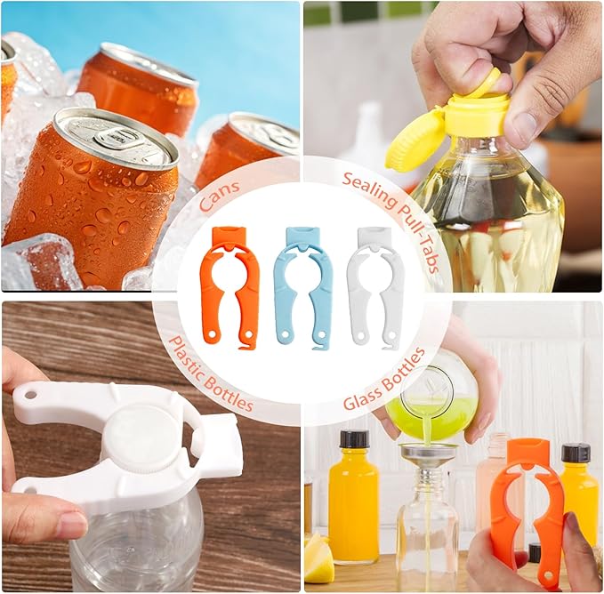 6-Pack Plastic Bottle Cap Opener, 3-in-1 Multi-Purpose Gripper Water Bottle Opener for Arthritic Hands, Easy-Twist Jar Opener Tool for Kitchen, Camping & Outdoor Use (Orange, Blue, White) - Image 6