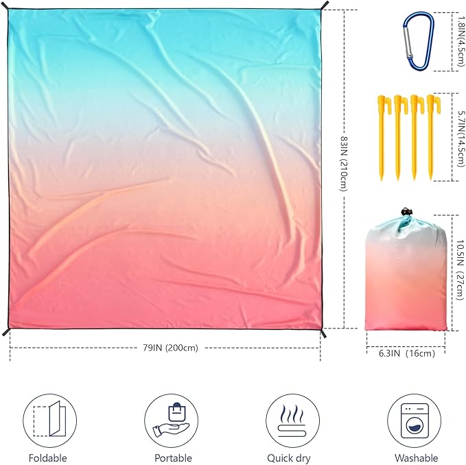 WIWIGO Beach Blanket Waterproof Sandproof Beach Mat 79" X 83"/10'x9'for 2-8 Adults Quick Drying Outdoor Picnic Mat Beach Accessories for Travel, Camping, Hiking - Image 2