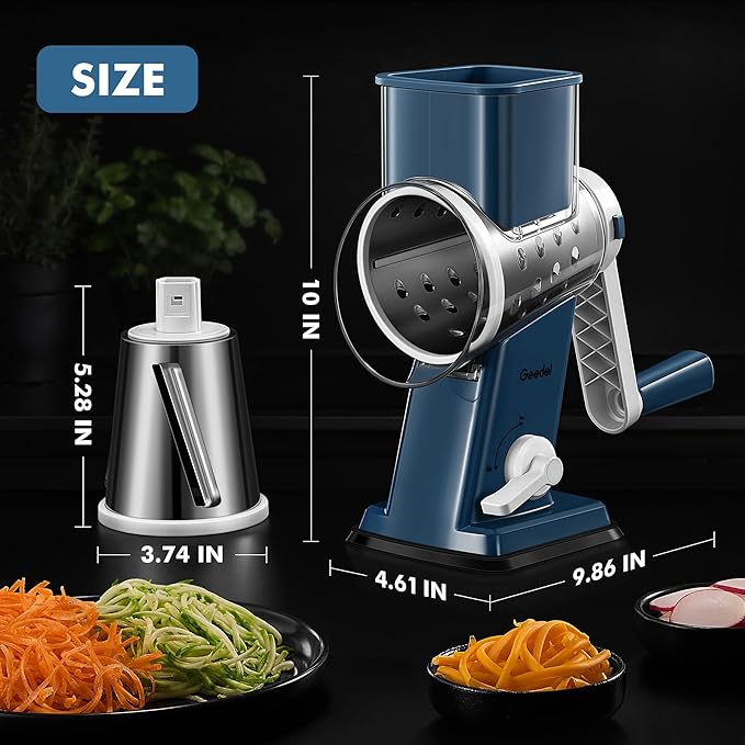 Geedel Rotary Cheese Grater - Upgraded Vegetable Shredder with 4 Interchangeable Blades, Easy to Clean Cheese Shredder with Handle, Kitchen Grater Nuts Grinder for Cutting Cheese, Vegetable, Nuts - Image 9