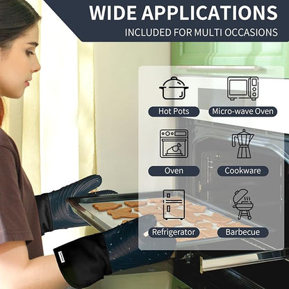 Silicone Oven Mitts,Cotton Lined Gloves, BPA-Free, Long Cooking Mitts and Trivet Mats, Oven Mitts Set for BBQ, 4 Pieces (Dark Grey) - Image 4