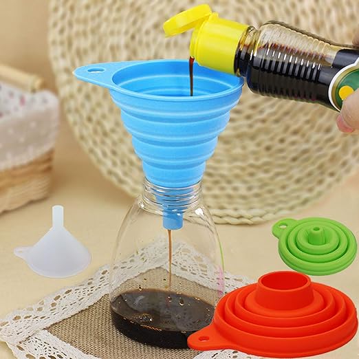 KongNai 4 Sizes Kitchen Funnel Set, Food Grade Silicone Collapsible Funnel, Funnels for Kitchen Use Filling Bottles, Canning, Cooking, and Water Powder Transfer - Image 5