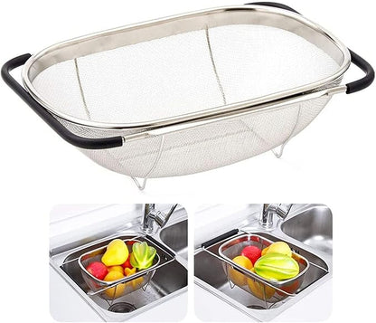 Over The Sink Stainless Steel Oval Colander with Expandable Rubber Grip Handles Strainers, Fine Mesh Strainer Basket Kitchen 6 Quarts Colander for Strain, Drain, Rinse Fruits, Vegetables by Unknown