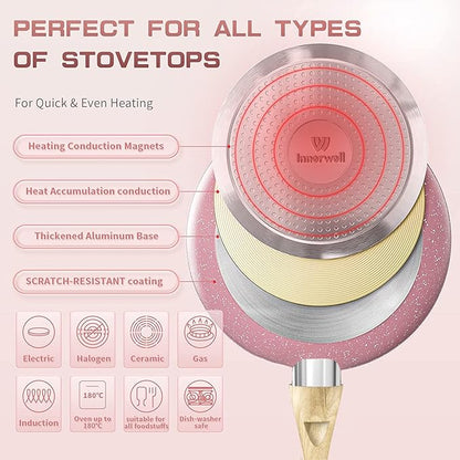 Frying Pan Nonstick, 11 Inch Pink Egg Pan, Non Stick Fry Pan 100% PTFE PFOA-Free Omelet Pan, Toxin-Free Skillets Stone Cookware, Anti-Warp Base with All Stove Tops Available, Induction Compatible - Image 4