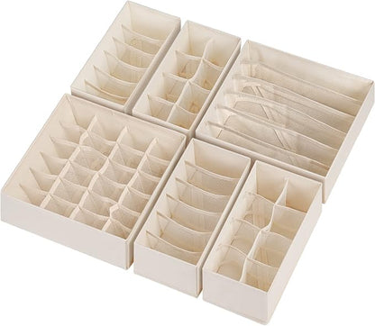 Criusia 6 Pack Sock Underwear Drawer Organizer Dividers, 58 Cell Foldable Fabric Dresser Closet Organizers and Storage Bins for Clothing, Baby Clothes, Bra, Panty, Scarf, Ties (Beige) - Image 8