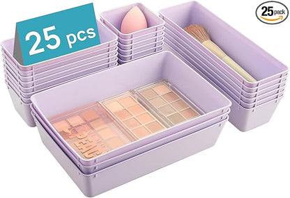 Vtopmart 25 PCS Plastic Drawer Organizers Set, 4-Size Versatile Bathroom and Vanity Drawer Organizer Trays, Storage Bins for Makeup, Bedroom, Kitchen Gadgets Utensils and Office by Vtopmart