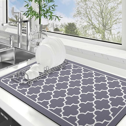 WISELIFE Dish Drying Mat Super Absorbent Drying Mat Large Dish Drying Mats for Kitchen Counter Easy Clean Dish Mat Kitchen Drying Mat18"x 28" Stylish Grey by WiseLife