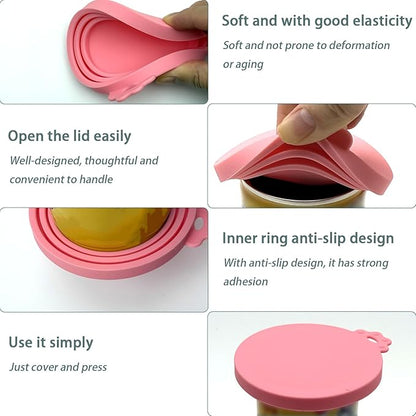 Cat Wet Food Spoon with Can Lids 3 oz, Multi-Function Cute Paw Shape Opener Spatula Cat Spoon Silicone Pet Covers (Universal Size,One fit 3 Standard Size Pet Cans