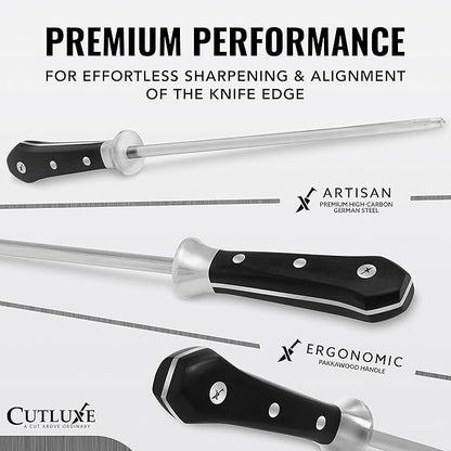 Cutluxe Honing Rod, Professional Knife Sharpener Rod – 10" Honing Steel – Ergonomic Handle Design, Grilling Gifts for Men – Artisan Series - Image 2