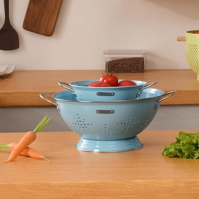 Metal Colander 2 Pack, Strainer Bowel with Handles 2Qt & 6Qt Powder Coated Solid Ring Base Heavey Duty Kitchen Drainer Basket for Pasta Veggies and Fruits,New Home Apartment Essentials (ArcticBlue) - Image 7