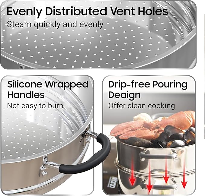 Sunhouse – 18/10 Stainless Steel Steamer Insert Pans Stainless Steel Stackable Food Steamer Insert Pot In Pot For Dumplings Bun Vegetables