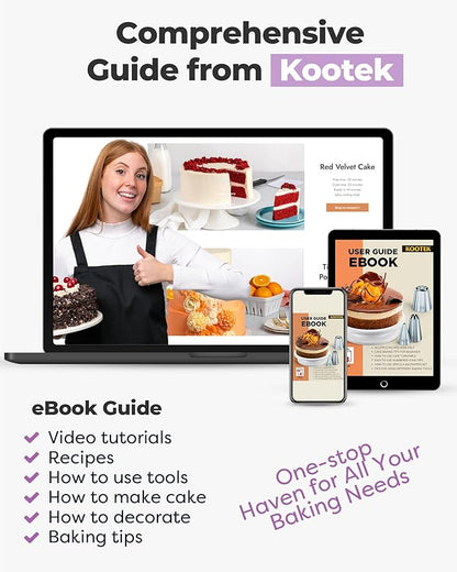 Kootek 71PCs Cake Decorating Kit, Baking Supplies Tools - Includes Cake Stand Turntable, 12 Icing Piping Tips Set, 2 Frosting Spatulas, 3 Scrapers, 50+2 Piping Bags, Coupler, Video Tutorial, Booklet - Image 4