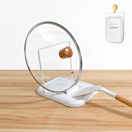 Pot Lid Holder with Spoon Rest for Stove Top and Kitchen Counter, Foldable Pot Lid Organizer with Non-Slip Pads for Lids, Spoons and Spatulas, White by Unknown