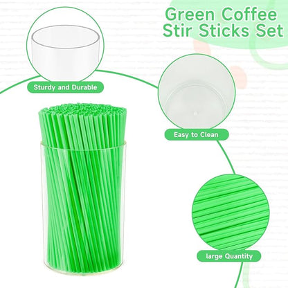 500 Pcs Neon Green Coffee Stir Sticks Set Jade Green Stir Stick Holder Acrylic Coffee Stirrers Holder Cocktail Straws Drink Stirrers for Coffee Bar Tea Party Supplies Restaurant Decor - Image 3