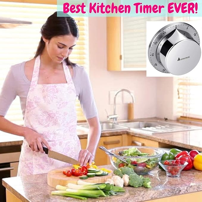 Kitchen Timers for Cooking, Chef Cooking Timer Clock with Loud Alarm - Magnetic Backing 100% Mechanical Desk Timer - No Batteries Required, Countdown Reminder Magnetic - Exquisite Stainless Steel Body - Image 8