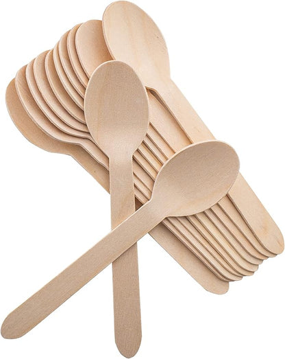 Disposable Wooden Forks -Pack of 100, 6.5" Length-Biodegradable, Natural Wooden Utensils, Great for Parties,Camping,Weddings&Dinner Events (Spoons) by REERAA